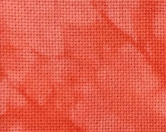 Aida Fabric. 20 Count Coral. Hand Dyed Fabric. Indie Dyed Aida. Cross Stitch Fabric. Embroidery Fabric. Fine Aida. Coral Aida. Aida 20 Ct.