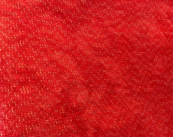 Sparkly Linen. 32 Ct Red Linen. Hand dyed Linen. Indie Dyed Fabric. Cross Stitch Fabric. Embroidery Linen. Hand dyed Xmas Red Lurex.