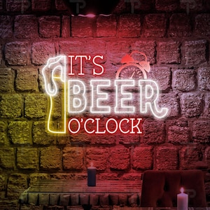 Beer O&#39;Clock Neon Sign: LED Wall Decor for Home Bar or Pub