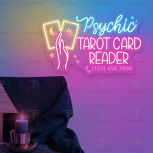 Mystisch Psychic Tarot Kartenleser Leuchtreklame für spirituelles Dekor Wahrsagerin Wand Kunst Metaphysical Raum Licht für Büro oder Shop