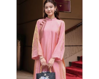 Ao Dai Wedding Tea Ceremony Pink To Chau Silk Bridal Dress Modern Fit Vietnamese Ao Dai Women New Arrival 2026 Pre-Order Plus Size 5-6 Weeks