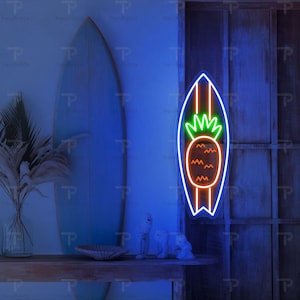 Surfboard Pineapple Neon Sign: Tropical Beach LED Wall Light