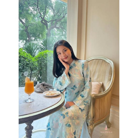 Modern Ao Dai Women Sequin Floral Light Blue Design Vietnamese Dress Soft  Straight Fit Wide Sleeve Elegant for Wedding Tea Ceremony 2026 - Etsy Norway