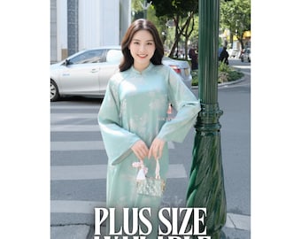 Plus Size Ao Dai Women Modern Long Dress Traditional Vietnamese Brocade Light Blue | Pink | Blue  Crane Floral Pre-Order 5-6 Weeks