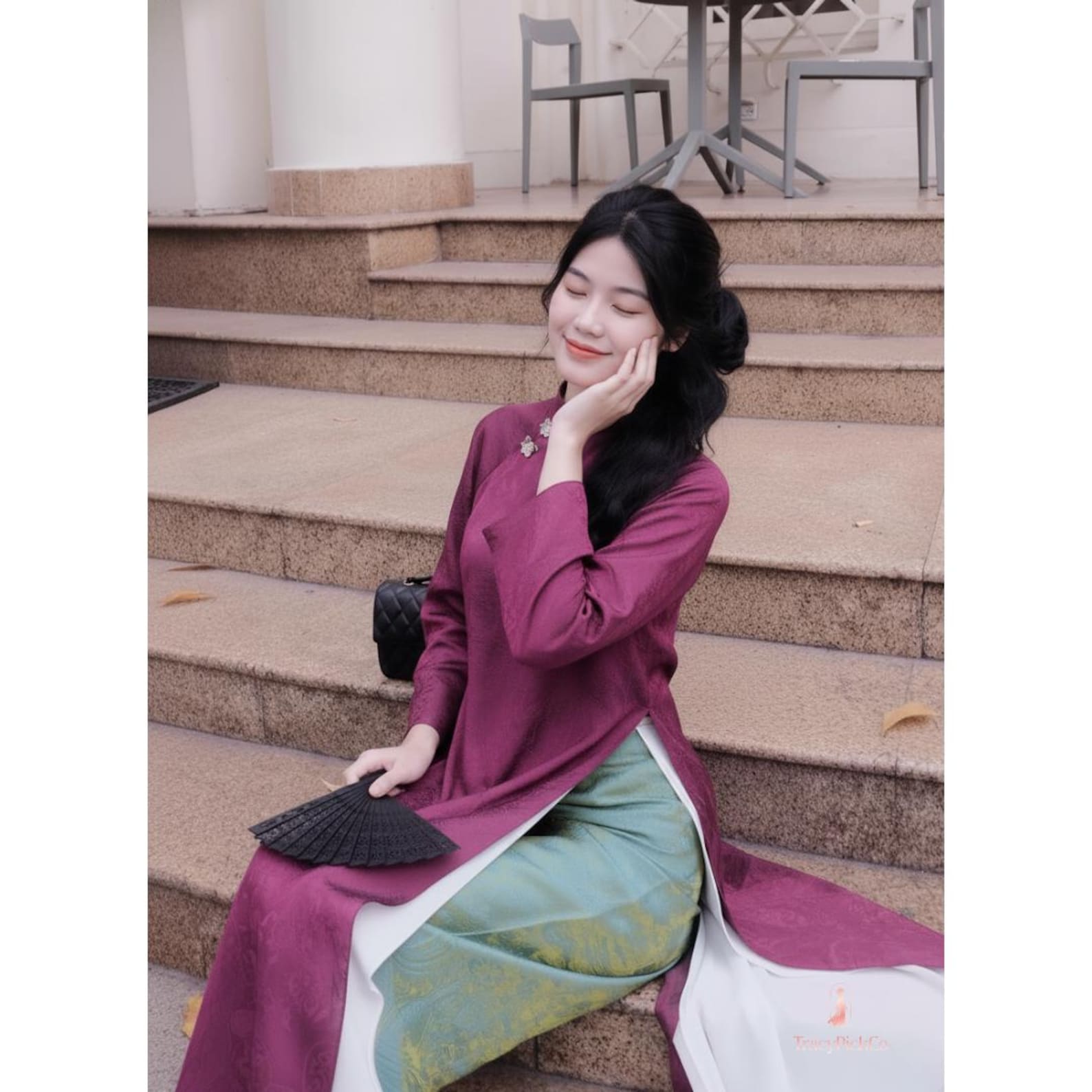 Vietnamese Ao Dai Women Cach Tan Long Tunic Purple Silk