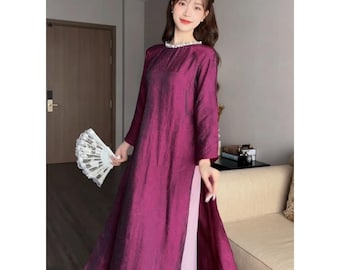 Ao Dai Women Modern Loose Fit Wedding Tea Ceremony Pearl Collar Silk New Color Available Vietnamese Ao Dai For Lunar New Year Trendy 2026