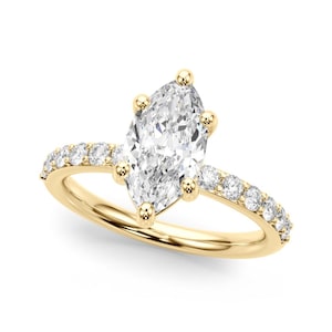 3 Carat Marquise Center Single Row Round Side Lab Grown Diamond Ring 14k Gold
