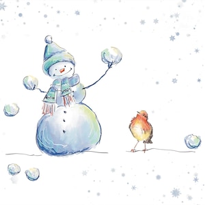 Bedrukte kerstkaarten Bedankkaarten voor je bedrijf Gepersonaliseerd, op maat, gratis verzending, seizoensgroeten, Robin, Snowman, Happy