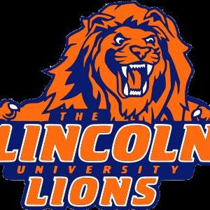Puede incluir: Gráfico de un león rugiente en naranja y azul. El texto "THE LINCOLN UNIVERSITY LIONS" se muestra debajo. El león es la mascota de la Universidad Lincoln.