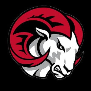 May include: A stylized ram head logo with red horns, a white face, and a gray outline. The ram is facing left with a fierce expression, set against a solid black background. The logo is bold and graphic.
