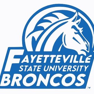 May include: A blue and white logo featuring a horse head within a circular design. The text "FAYETTEVILLE STATE UNIVERSITY BRONCOS" is displayed in white on a blue background, with the word "BRONCOS" at the bottom.