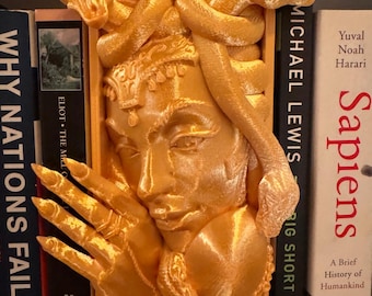Rincón de libros de Medusa dorada: Decoración mitológica impresa en 3D
