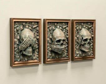 Three Wise Skulls 3D Printed No Hear No See No Speak Collectible
