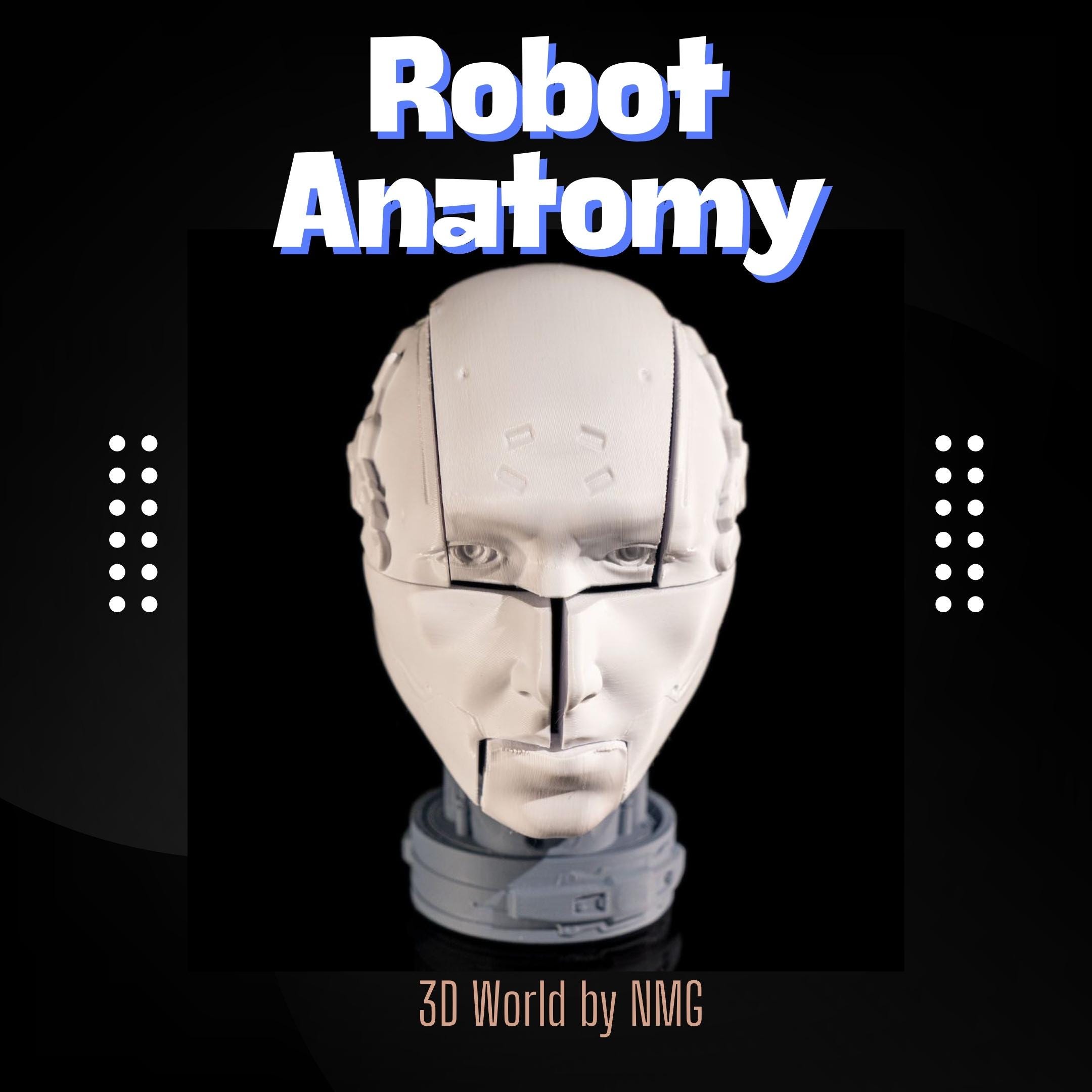 3D Printed Robot Head Sculpture: Openable Anatomy Shell, Sci-fi