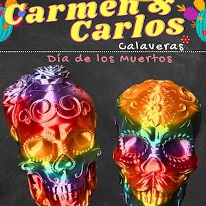 Colorful Skull Statues Unique Decor Gift for Collectors Carmen & Carlos Canaveras Halloween Day of the Dead Decor dia de los muertos