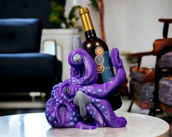 Porta-vinhos em forma de polvo, porta-garrafas Kraken, presente para amantes de vinho, decoração náutica para casa, decoração de bar costeiro, escultura inspirada no oceano.