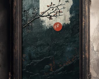 Japanese Cherry Branch Calligraphy Art: Zen Wabi-Sabi Print (Digital Download)