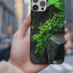 Green Leaf Waterfall Tough Phone Case for iPhone 16 15 Goggle Pixel 9 8 and Samsung S25 S24,Moss Stone with Artistic Natural Texture Design