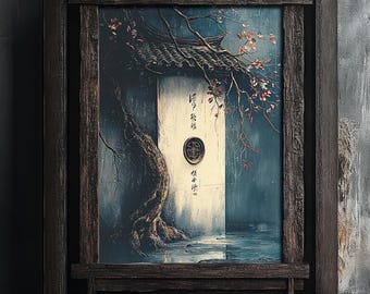 Japanese Temple Gate Print,Zen Garden Wall Art,Asian Architecture Printable,Zen Entrance Artwork,Tranquility at the Gate,Spiritual Entry Art