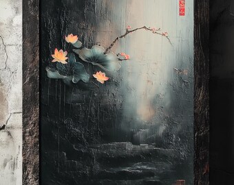 Lotus in Shadow Wall Art,Wabi-Sabi Flower Art,Japandi Botanical Decor,Spiritual Zen Painting,Meditation Floral Poster,Healing Abstract Gift