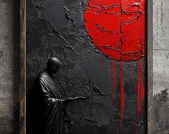 Dark Abstract Digital Artwork,Moody Gothic Art Print,Dark Fantasy Textured Poster,Black and Red Conceptual Design,Surreal Aesthetic Decor