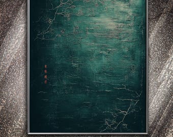 Echoes of Stillness – Wabi-Sabi Textured Minimal Wall Art,Japandi Green Decor,Meditative Abstract Digital Print,Zen Tranquil Artwork Gift
