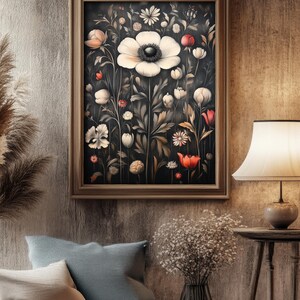 Gothic Floral Garden Printable,Dark Botanical Wall Art,Moody Digital Art Illustration,Gothic Artwork Print,Vintage Wildflower Home Decor