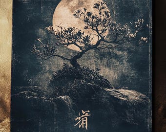 Japanese Bonsai & Lunar Glow Print,Zen Wabi-Sabi Wall Decor,Elegant Moon Art,Japanese Zen Aesthetic Poster,Mystical Home Printable File Gift