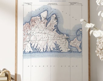 Martha's Vineyard Massachusetts 1889 USGS Map Poster | Restored and Remastered Vintage Map