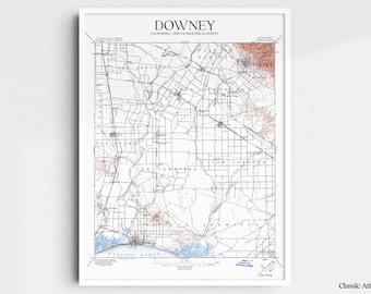 Downey California 1896 USGS Map Poster | Restored and Remastered Vintage Map