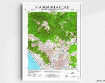 Margarita Peak California 1941 USGS Map Poster | Restored and Remastered Vintage Map