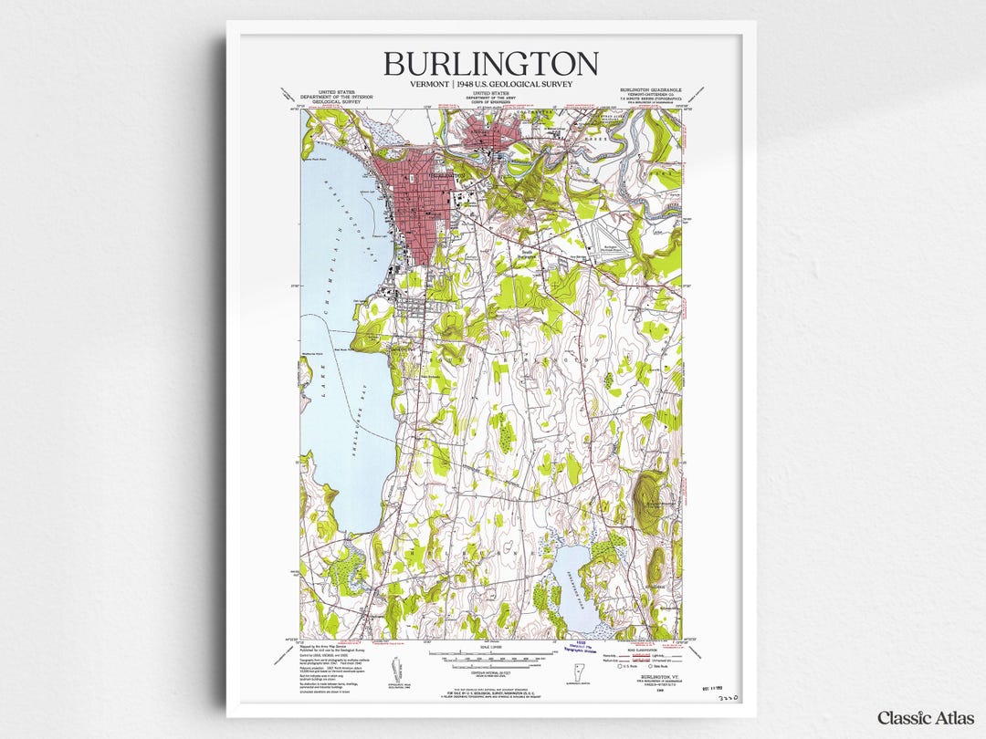 Burlington Vermont 1948 USGS Map Poster Restored And Remastered Il Qa1k 