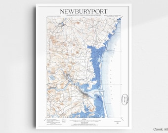 Newburyport Massachusetts/New Hampshire 1888 USGS Map Poster | Restored and Remastered Vintage Map