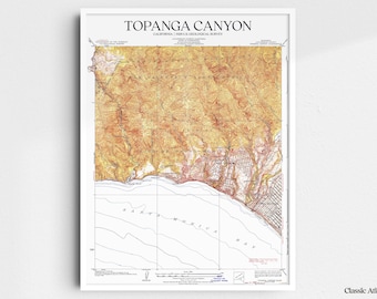 Topanga Canyon California 1928 USGS Map Poster | Restored and Remastered Vintage Map