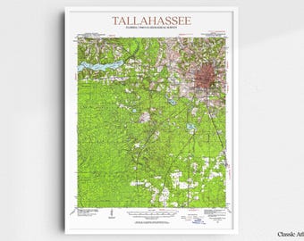Tallahassee Florida 1940 USGS Map Poster | Restored and Remastered Vintage Map