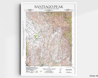 Santiago Peak California 1942 USGS Map Poster | Restored and Remastered Vintage Map