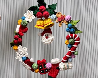 Corona navideña de crochet hecha a mano: adornos festivos