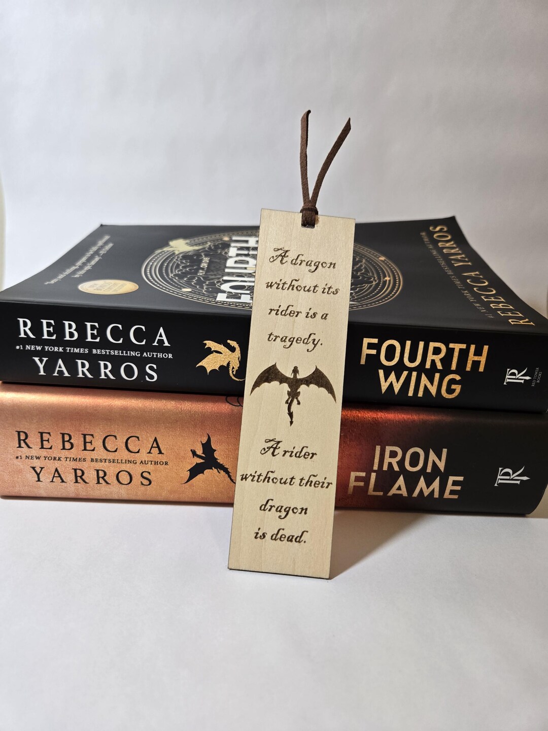 Fourth Wing Wooden Bookmark, Iron Flame Wood Bookmark With Leather ...