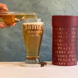 Personalized Beer Glass: Laser Etched Custom Beer Mug, Groomsmen Gift