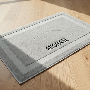 Monogrammed Turkish Cotton Bath Mat: Personalized Embroidered Map