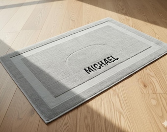 Alfombrilla de baño de algodón turco con monograma: Mapa bordado personalizado