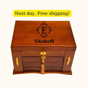 Personalized Wooden Jewelry Box: Mother of Pearl Inlay, Custom Ring Organizer