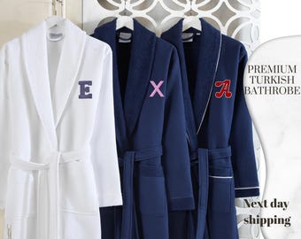 Personalized Turkish Cotton Bathrobe: Embroidered Monogram, Shawl Collar