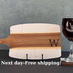 Wood and Marble Cutting Board Coaster set, Custom Engraved Coaster, Personalized House warming Hostess Gift, Unique Valentine&#39;s Day Gift