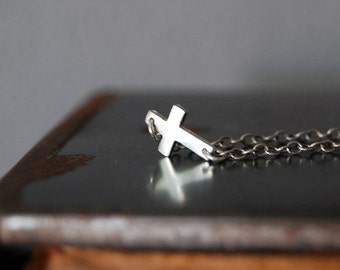 Sideways Cross Necklace in Sterling Silver