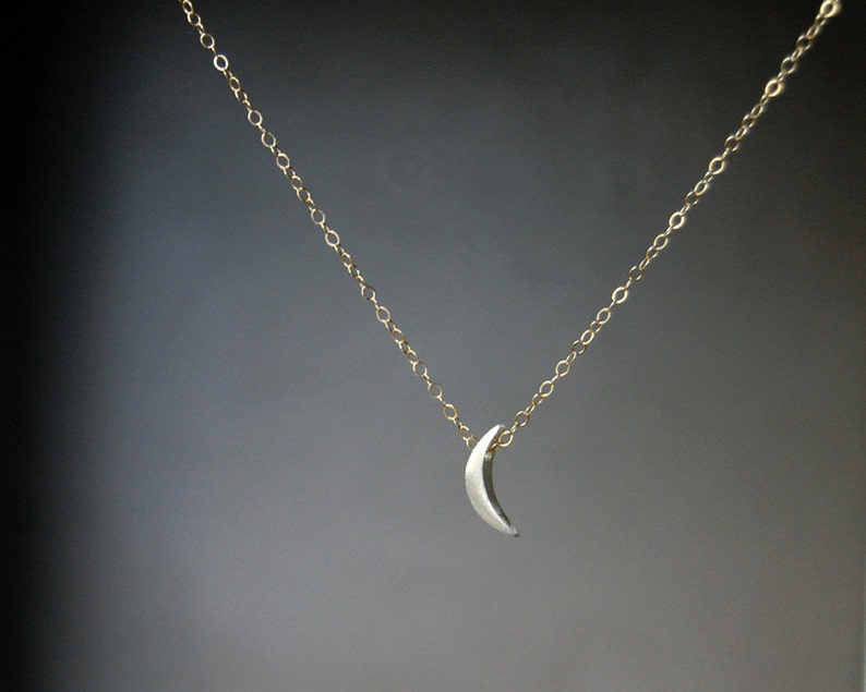 Tiny Crescent Moon Waning Crescent Moon Necklace Custom in Two Toned Silver/Gold Chain or all Sterling Silver. image 2