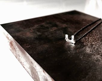 Rustic Handmade Letter Necklace- Initial Necklace in Oxidized Black or Sterling Silver