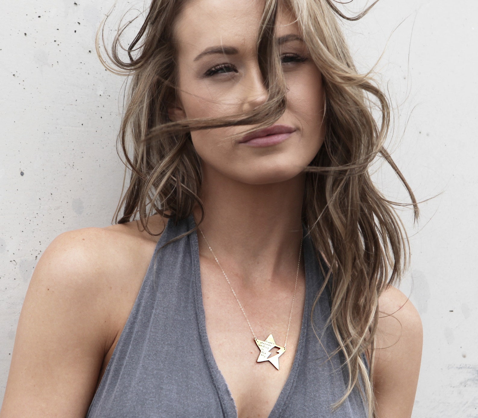 Star Lightning Bolt Necklace in Brass Custom Words or Lryics Etsy