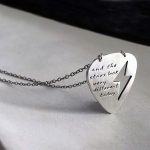 Guitar Pick with Lightning Bolt Necklace- Custom Words Silver Guitar Pick