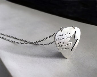 Guitar Pick with Lightning Bolt Necklace- Custom Words Silver Guitar Pick